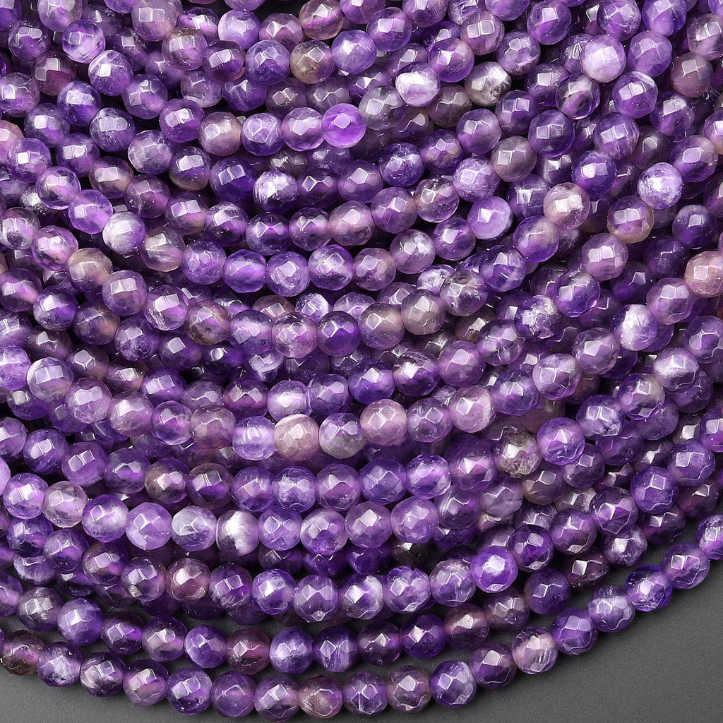 Faceted Natural Amethyst 4mm Round Beads 15.5" Strand