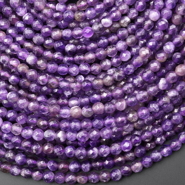 Faceted Natural Amethyst 4mm Round Beads 15.5" Strand