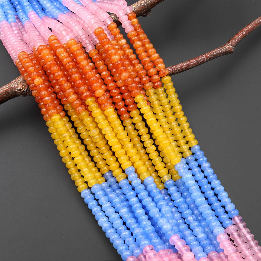 Multicolor 6mm Smooth Rondelle Beads Colored Yellow Blue Pink Orange Jade 15.5" Strand