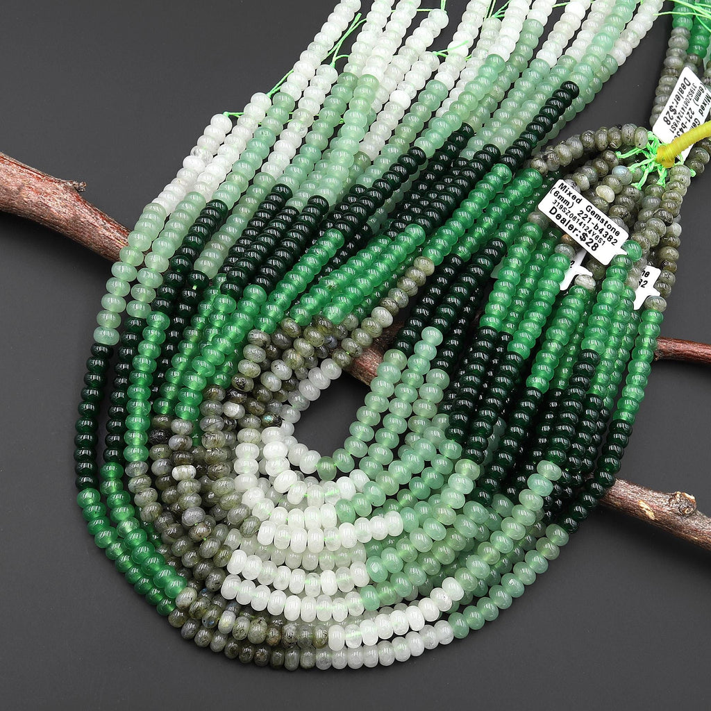 Multicolor 6mm Smooth Rondelle Beads Labradorite White Green Jade 15.5" Strand