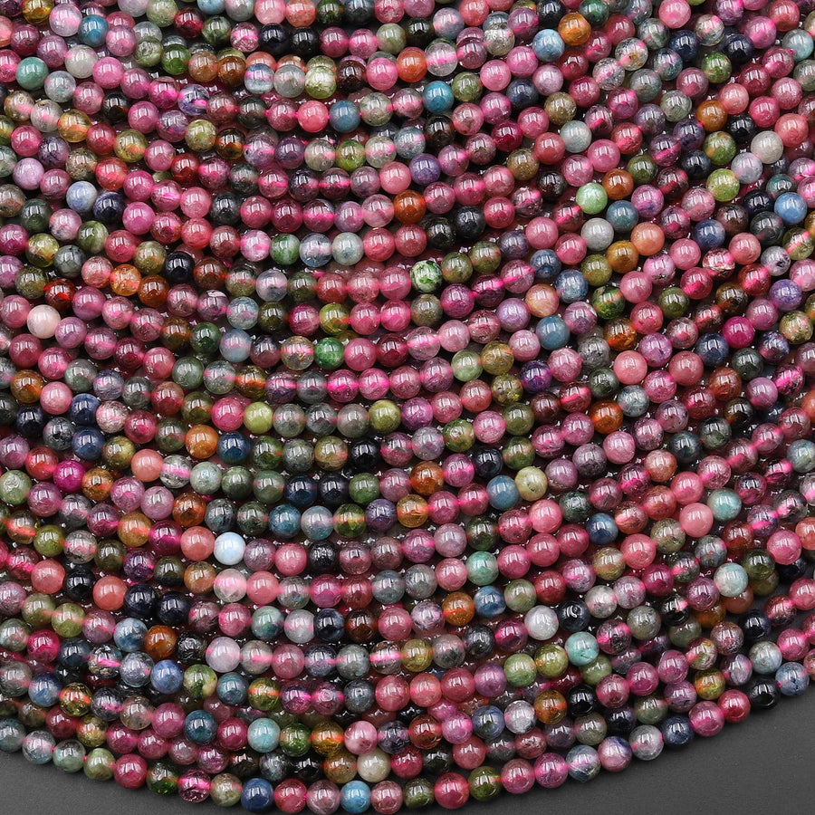 Genuine Natural Pink Green Blue Yellow Tourmaline 3mm Smooth Round Gemstone Beads 15.5" Strand