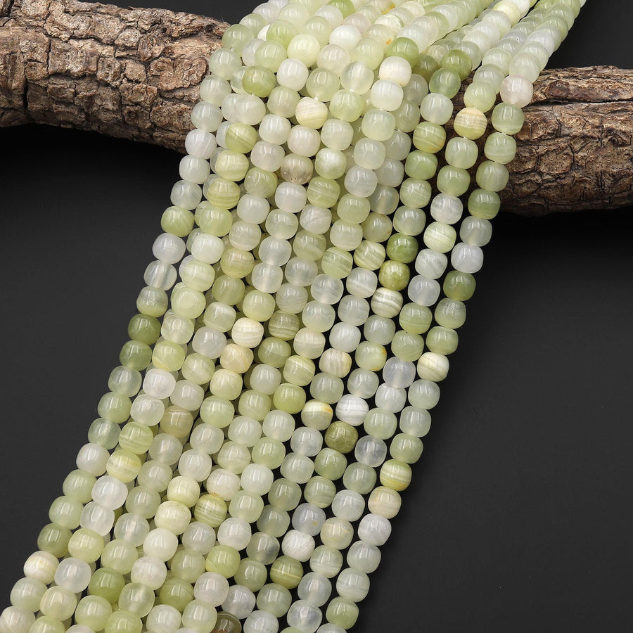 AAA Natural Green Calcite Short Cylinder Barrel 8mm Beads Aka Afghanistan Jade 15.5" Strand