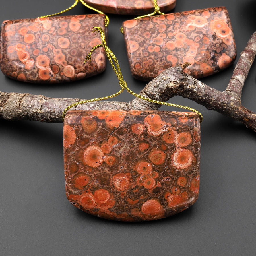 Natural Desert Rose Jasper Rectangle Saddle Locket Shaped Pendant Side Drilled Gemstone A1