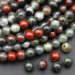 AAA Large Hole Beads 2.5mm Drill Natural African Bloodstone 6mm 8mm Round Beads 8" Strand
