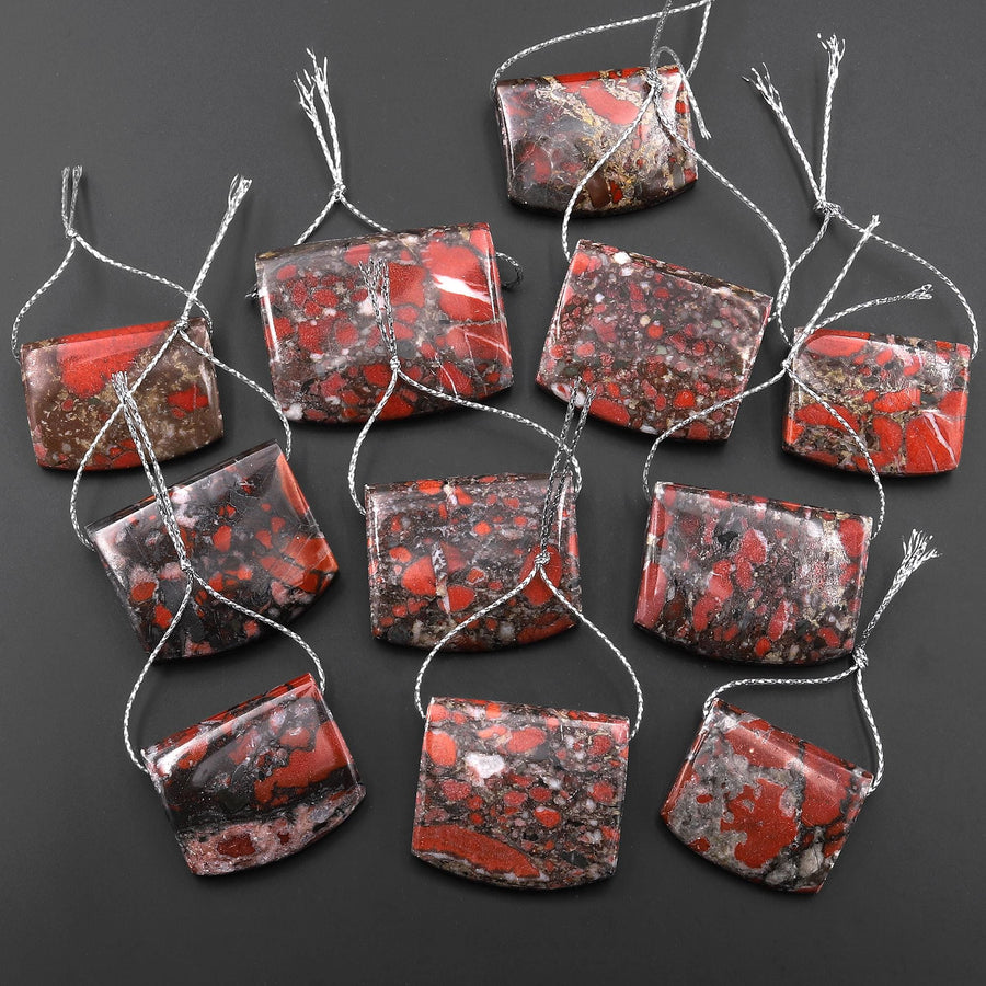 Natural Red Brecciated Blood Jasper Rectangle Saddle Locket Pendant Side Drilled