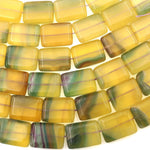Rare Bicolor Natural Rainbow Fluorite Rectangle Tile Beads Yellow Green Gemstone 15.5" Strand