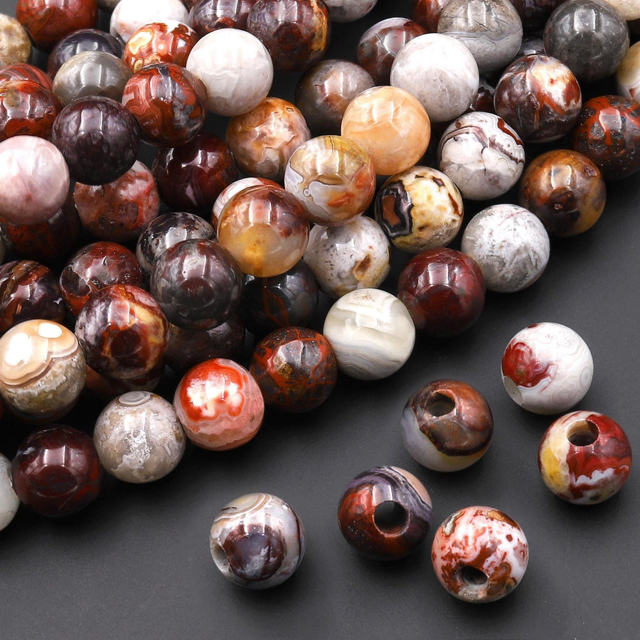 AAA Large Hole Beads 2.5mm Drill Natural Laguna Lace Agate 8mm Round Beads 8" Strand