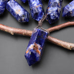 AAA Natural Blue Sodalite Faceted Hexagonal Crystal Point Pendant