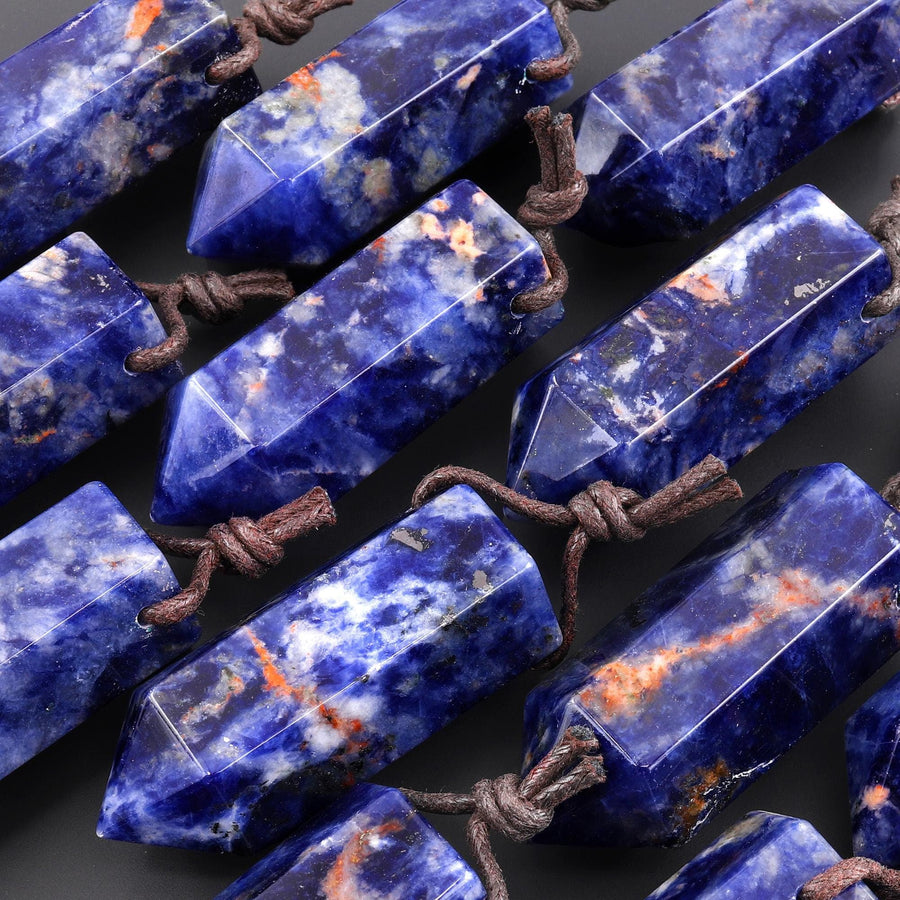 AAA Natural Blue Sodalite Faceted Hexagonal Crystal Point Pendant