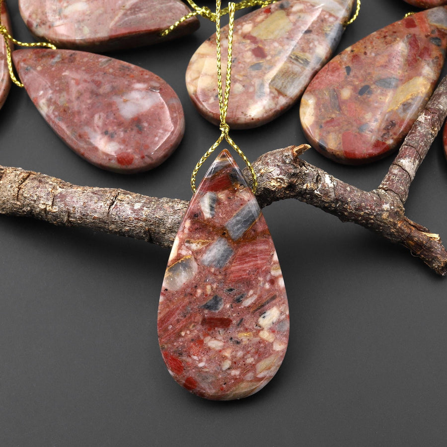 Natural Australian Chert Breccia Teardrop Side Drilled Pendant Focal Bead A11