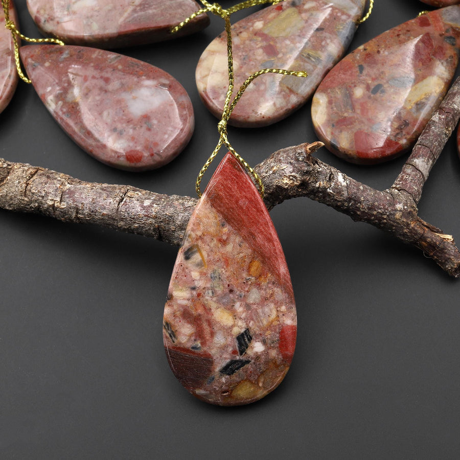 Natural Australian Chert Breccia Teardrop Side Drilled Pendant Focal Bead A22