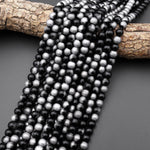 Mystic Silver Black Titanium Agate 6mm 8mm 10mm Round Beads 15.5" Strand