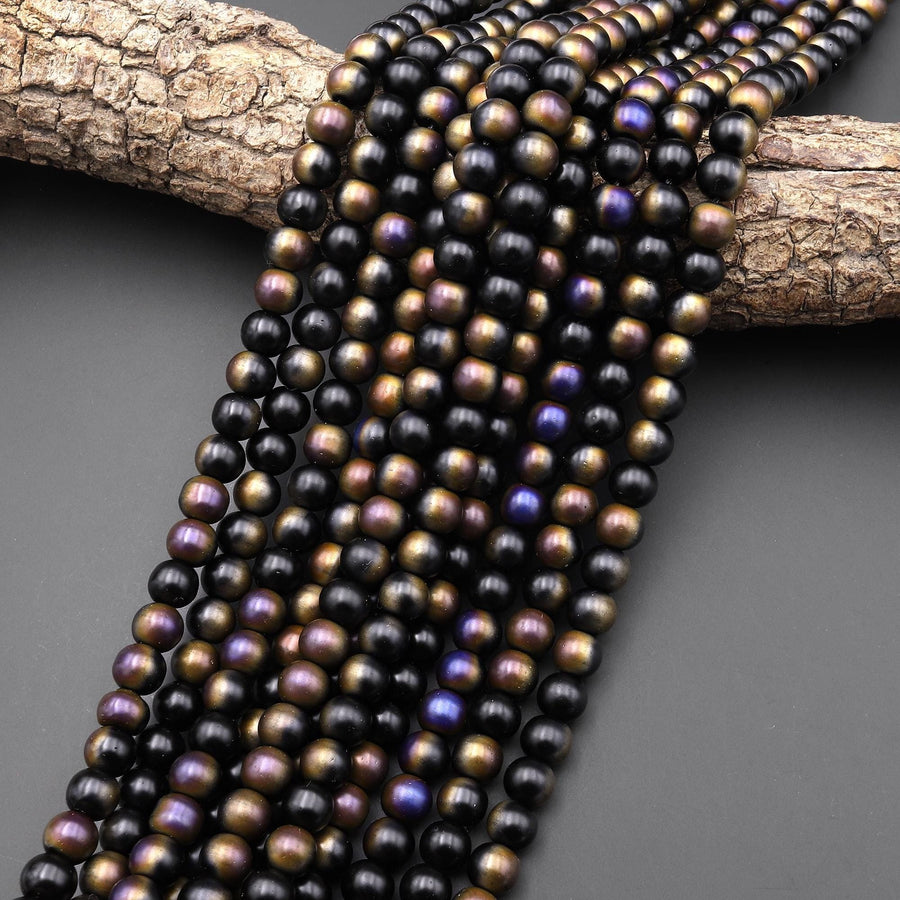 Mystic Rainbow Bronze Black Titanium Agate 6mm 8mm 10mm Round Beads 15.5" Strand