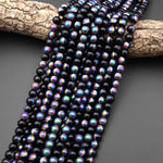 Mystic Rainbow Black Titanium Agate 6mm 8mm 10mm Round Beads 15.5" Strand