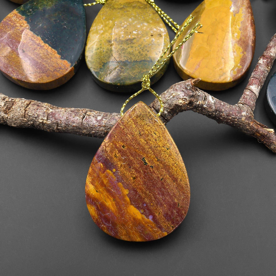 Natural Ocean Jasper Teardrop Pendant Top Side Drilled Gemstone