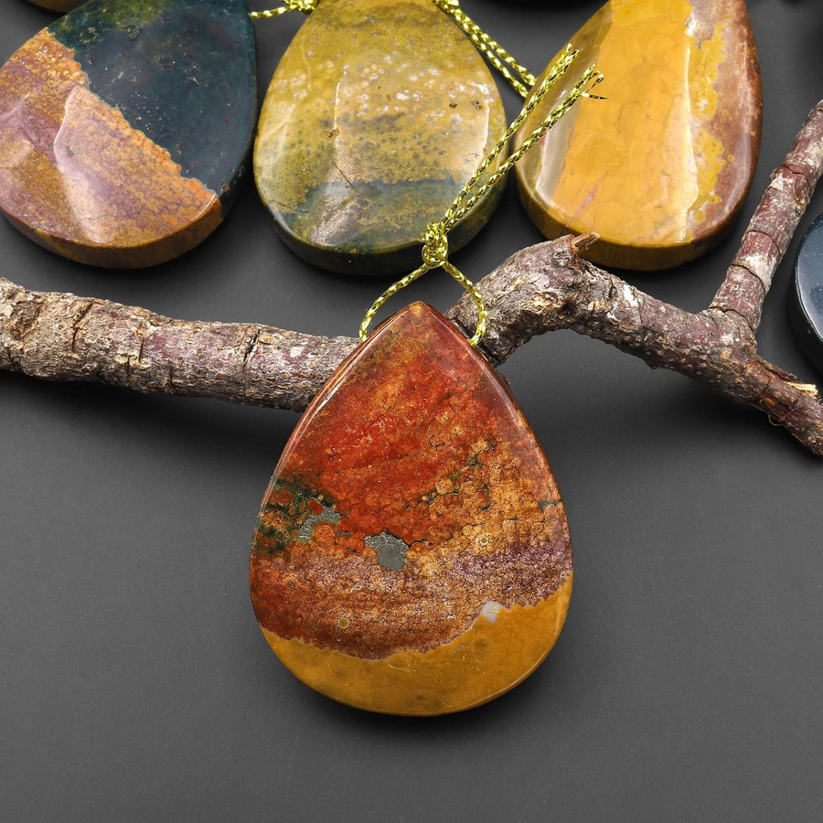 Natural Ocean Jasper Teardrop Pendant Top Side Drilled Gemstone