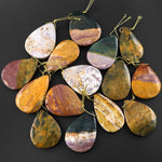 Natural Ocean Jasper Teardrop Pendant Top Side Drilled Gemstone