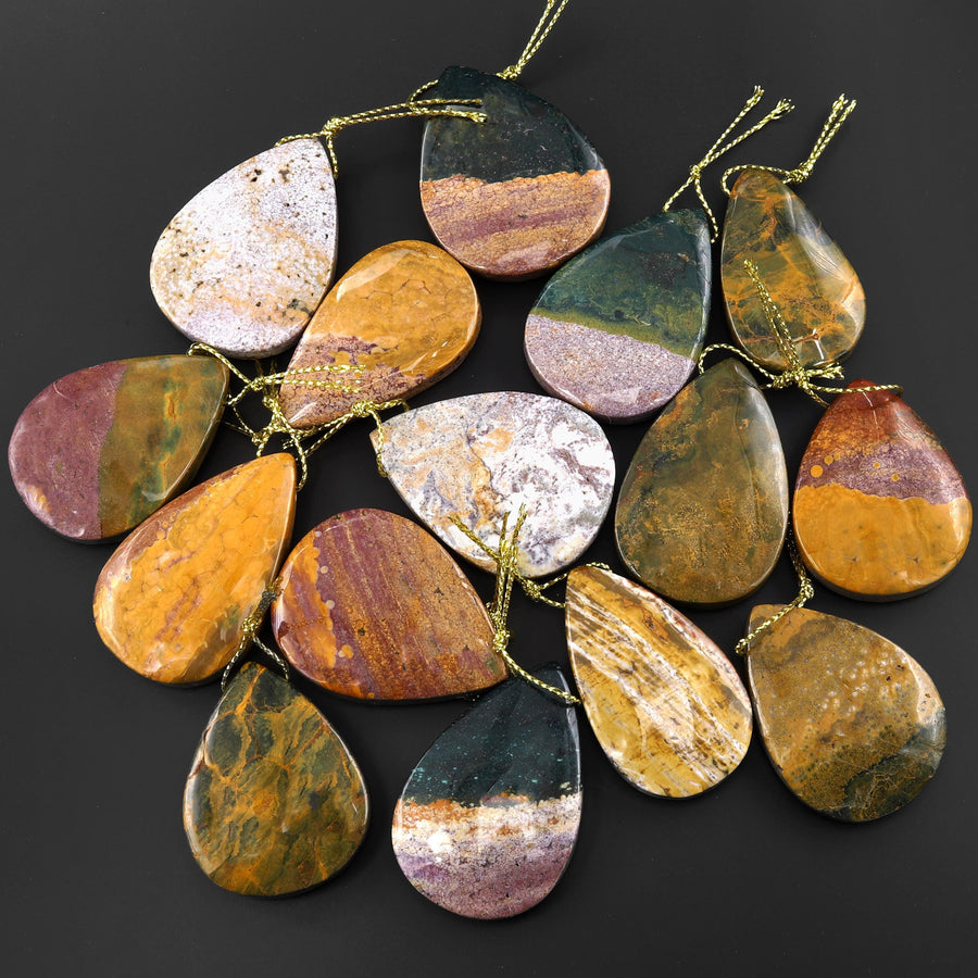 Natural Ocean Jasper Teardrop Pendant Top Side Drilled Gemstone