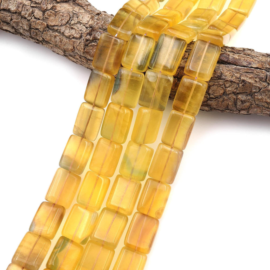 Natural Honey Yellow Fluorite Rectangle Tile Beads 15.5" Strand
