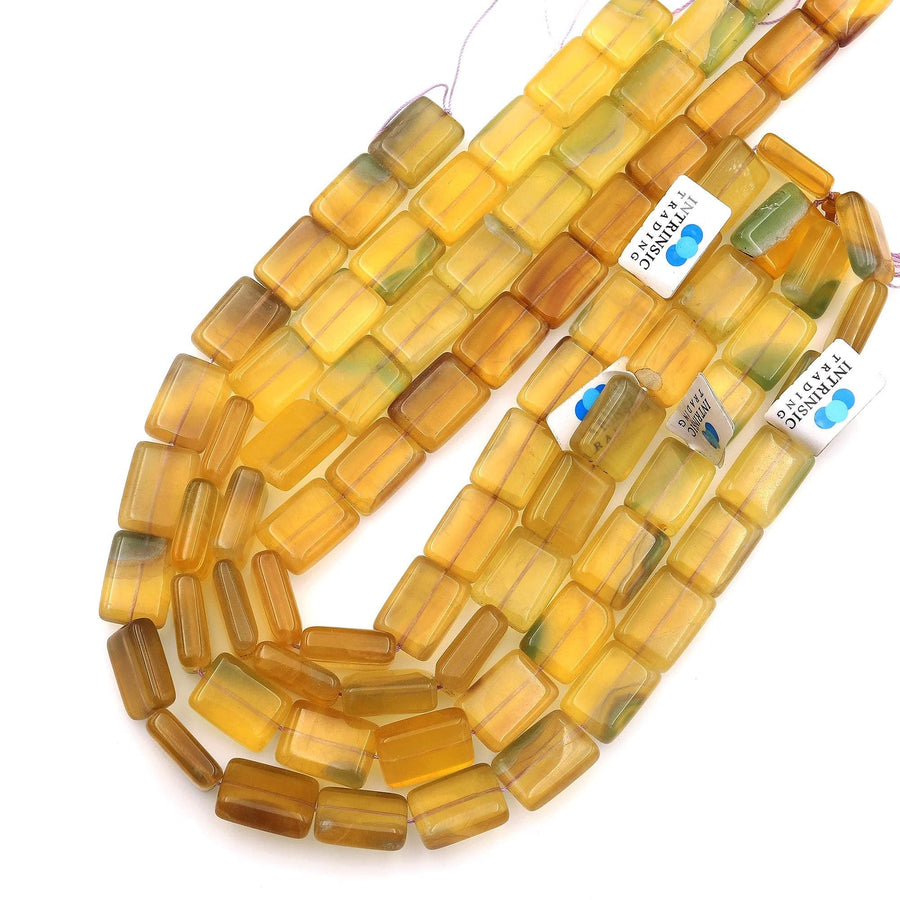Natural Honey Yellow Fluorite Rectangle Tile Beads 15.5" Strand
