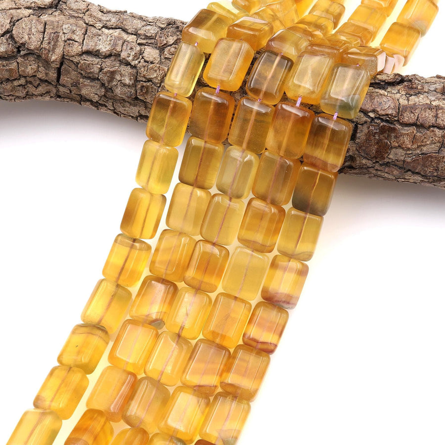 Natural Honey Golden Fluorite Rectangle Tile Beads 15.5" Strand
