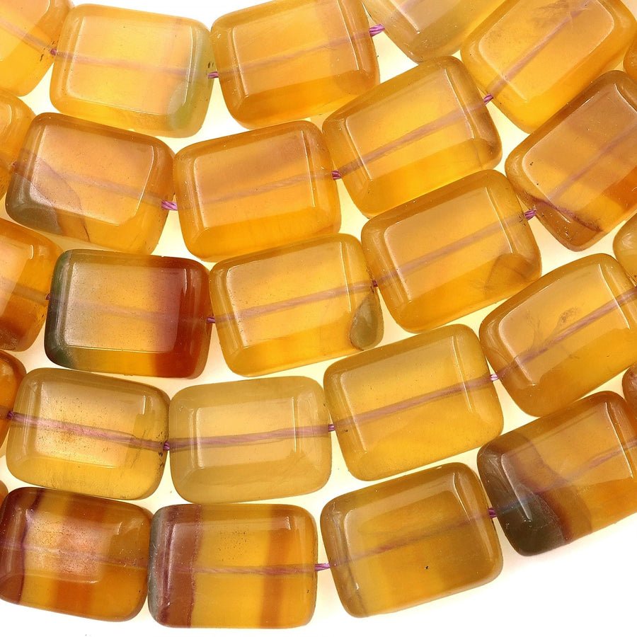 Natural Honey Golden Fluorite Rectangle Tile Beads 15.5" Strand
