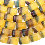 Rare Natural Bicolor Fluorite Rectangle Tile 13x18mm Beads Yellow Green Mauve Gemstone 15.5" Strand