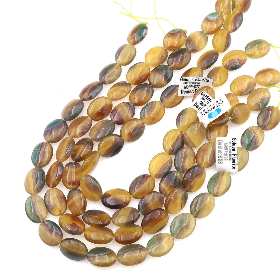 Rare Bicolor Natural Honey Amber Mauve Green Fluorite Smooth Oval Beads 15x20mm Gemstone 15.5" Strand