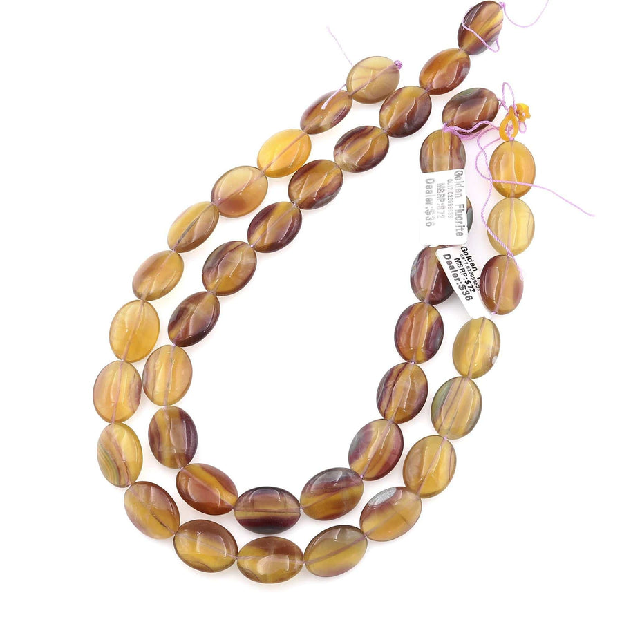 Rare Bicolor Natural Honey Amber Mauve Fluorite Smooth Oval Beads Gemstone 15.5" Strand