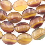 Rare Bicolor Natural Honey Amber Mauve Fluorite Smooth Oval Beads Gemstone 15.5" Strand