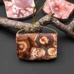 Natural Bird's Eye Rhyolite Rectangle Saddle Locket Pendant Earthy Mauve Red Brown Jasper From Mexico