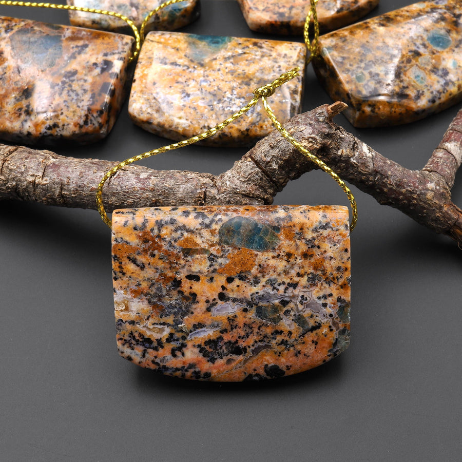 Rare Natural Apatite in Brown Opal Rectangle Saddle Locket Pendant