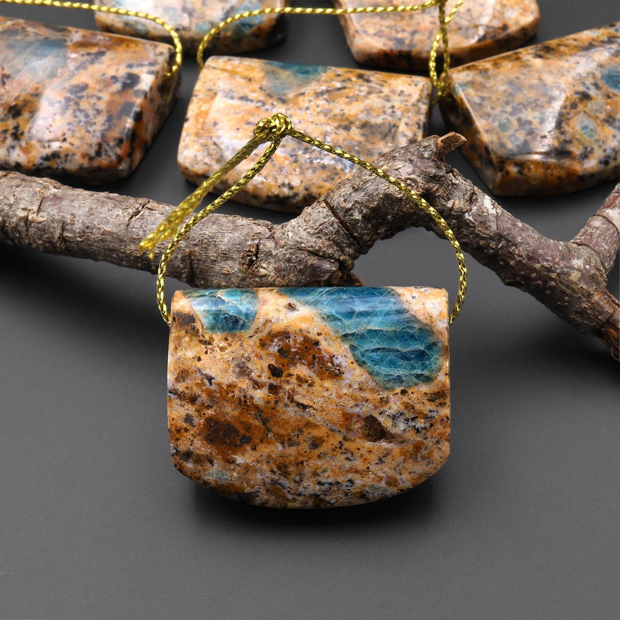 Rare Natural Apatite in Brown Opal Rectangle Saddle Locket Pendant A3