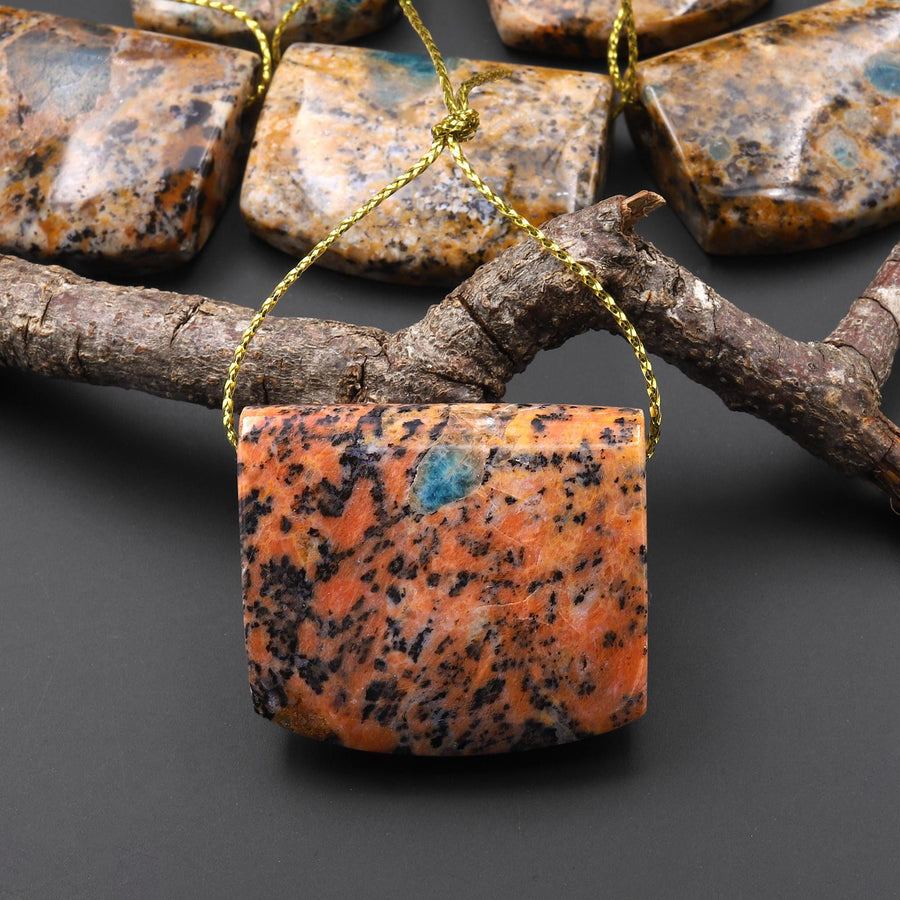 Rare Natural Apatite in Brown Opal Rectangle Saddle Locket Pendant A6