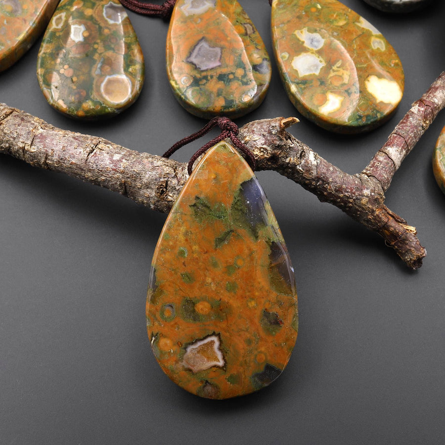 Natural Rainforest Rhyolite Jasper Teardrop Side Drilled Pendant A2