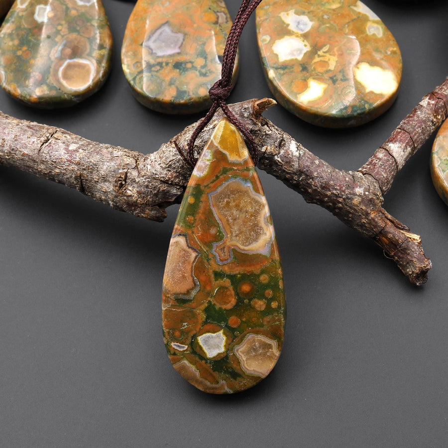 Natural Rainforest Rhyolite Jasper Teardrop Side Drilled Pendant A5