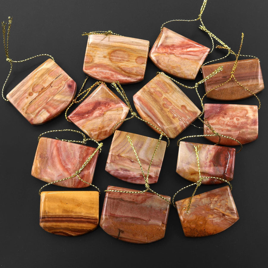 Natural Red Ocean Jasper Rectangle Saddle Locket Pendant Top Side Drilled Gemstone