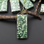 Natural Green Tree Agate Pendant Side Drilled Rectangle Gemstone