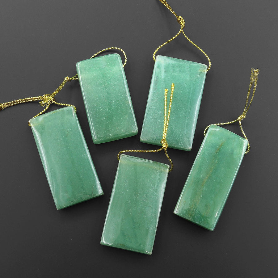 Natural Green Aventurine Side Drilled Rectangle Pendant Healing Crystal