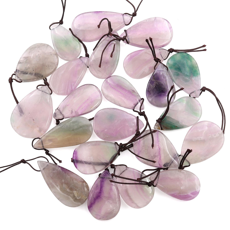 Natural Rainbow Fluorite Teardrop Pendant Top Side Drilled Gemstone