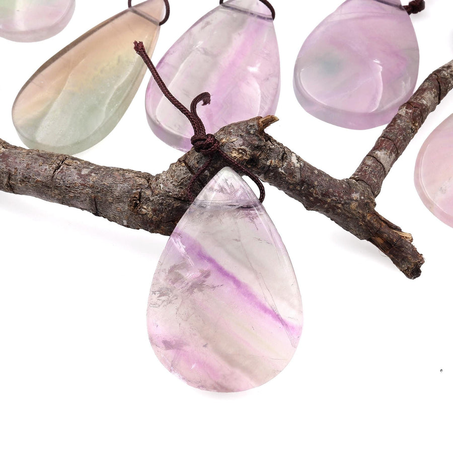 Natural Rainbow Fluorite Teardrop Pendant Top Side Drilled Gemstone
