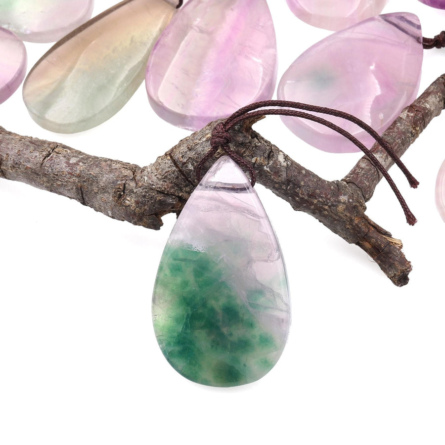 Natural Rainbow Fluorite Teardrop Pendant Top Side Drilled Gemstone A4