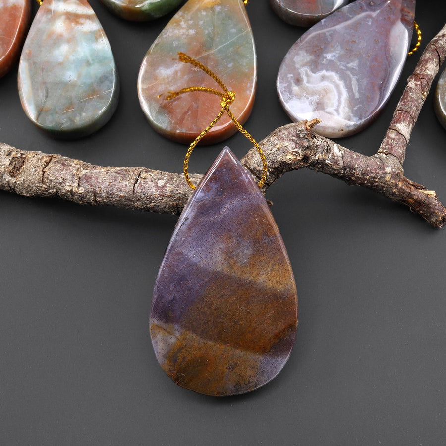 Natural Indian Rainbow Agate Teardrop Pendant Top Side Drilled Gemstone Focal Bead