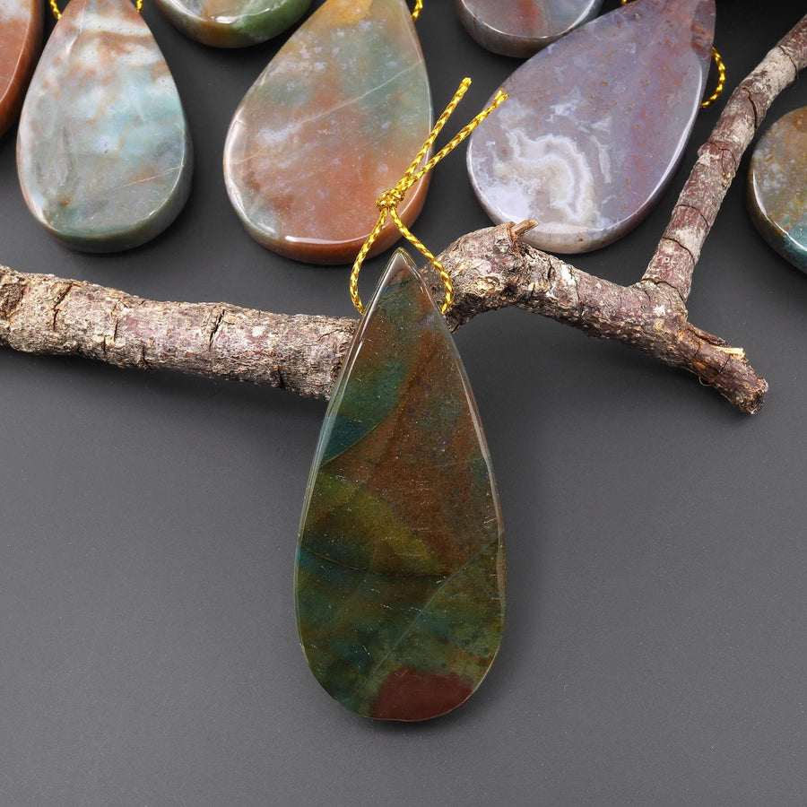 Natural Indian Rainbow Agate Teardrop Pendant Top Side Drilled Gemstone Focal Bead
