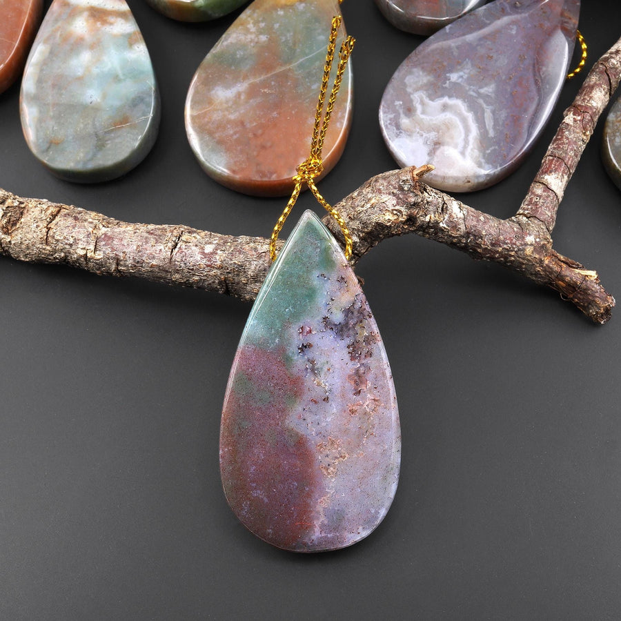 Natural Indian Rainbow Agate Teardrop Pendant Top Side Drilled Gemstone Focal Bead