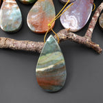 Natural Indian Rainbow Agate Teardrop Pendant Top Side Drilled Gemstone Focal Bead