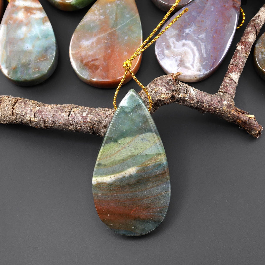 Natural Indian Rainbow Agate Teardrop Pendant Top Side Drilled Gemstone Focal Bead
