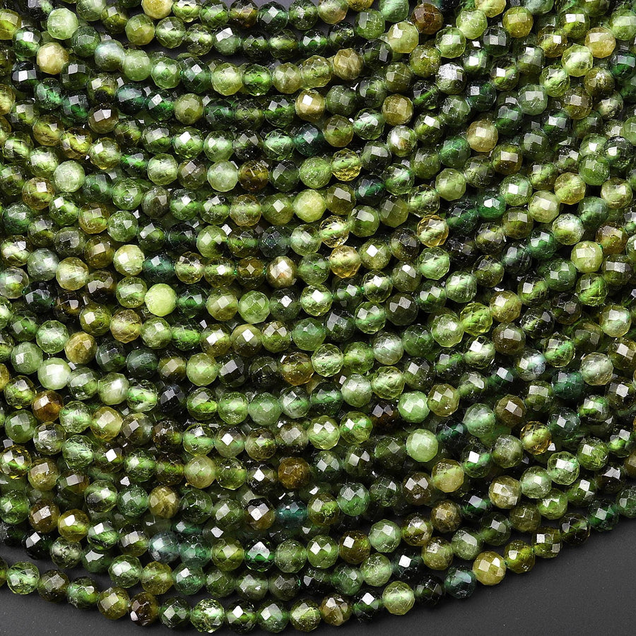 Faceted Natural Green Blue Tourmaline 4mm Round Beads Diamond Cut Gemstone 15.5" Strand