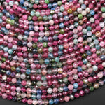 AAA Gemmy Translucent Faceted Natural Pink Blue Tourmaline Round Beads 4mm Gemstone 15.5" Strand