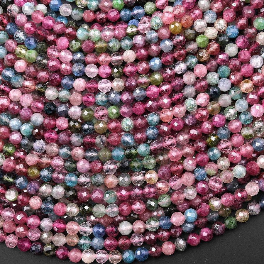 AAA Gemmy Translucent Faceted Natural Pink Blue Tourmaline Round Beads 4mm Gemstone 15.5" Strand